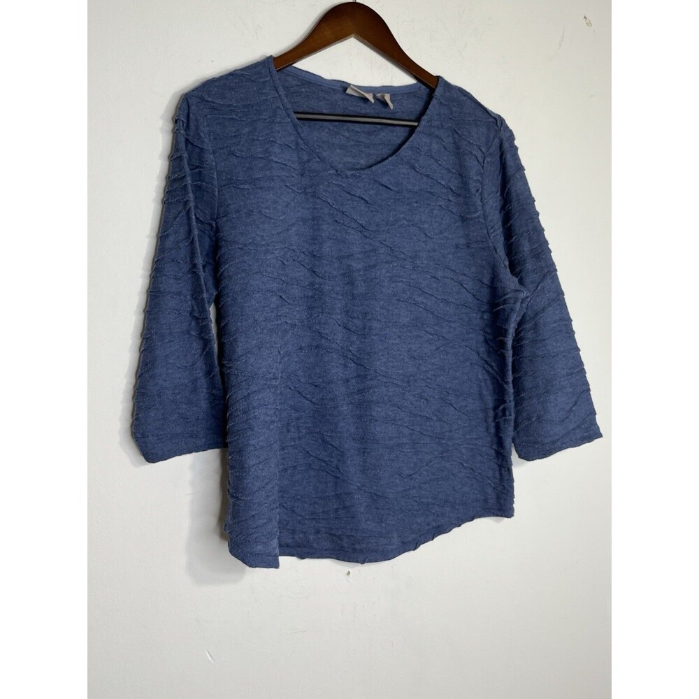 Chicos Size 3 Blue Night Sky Ruffle Layers 3/4 Sleeve Scoop Neck blouse (13)